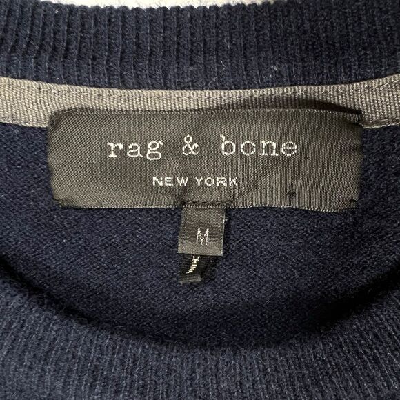 Rag & Bone Merino Wool Crewneck Sweater Arm Lt Color Block Size Medium Navy Blue - Picture 3 of 13
